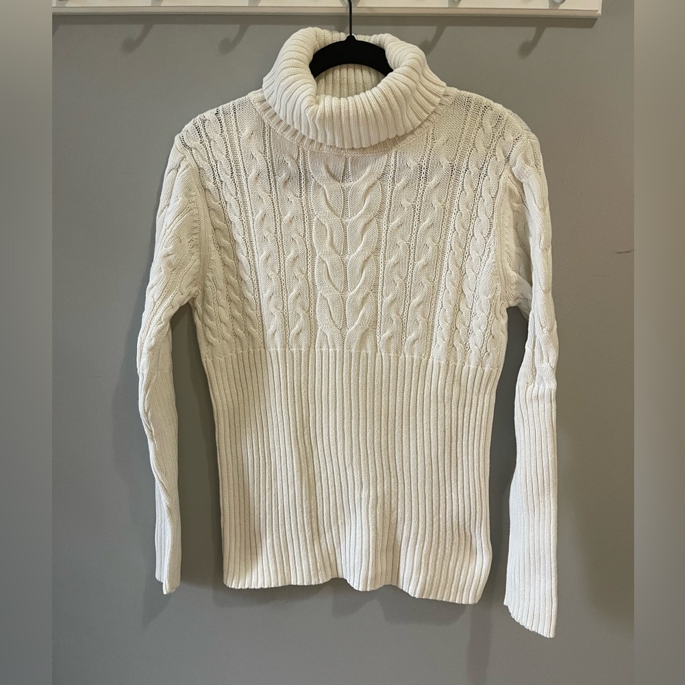 Axcess Women's large Cable Knit Ribbed Fold Over Turtleneck Long Sleeve Sweater